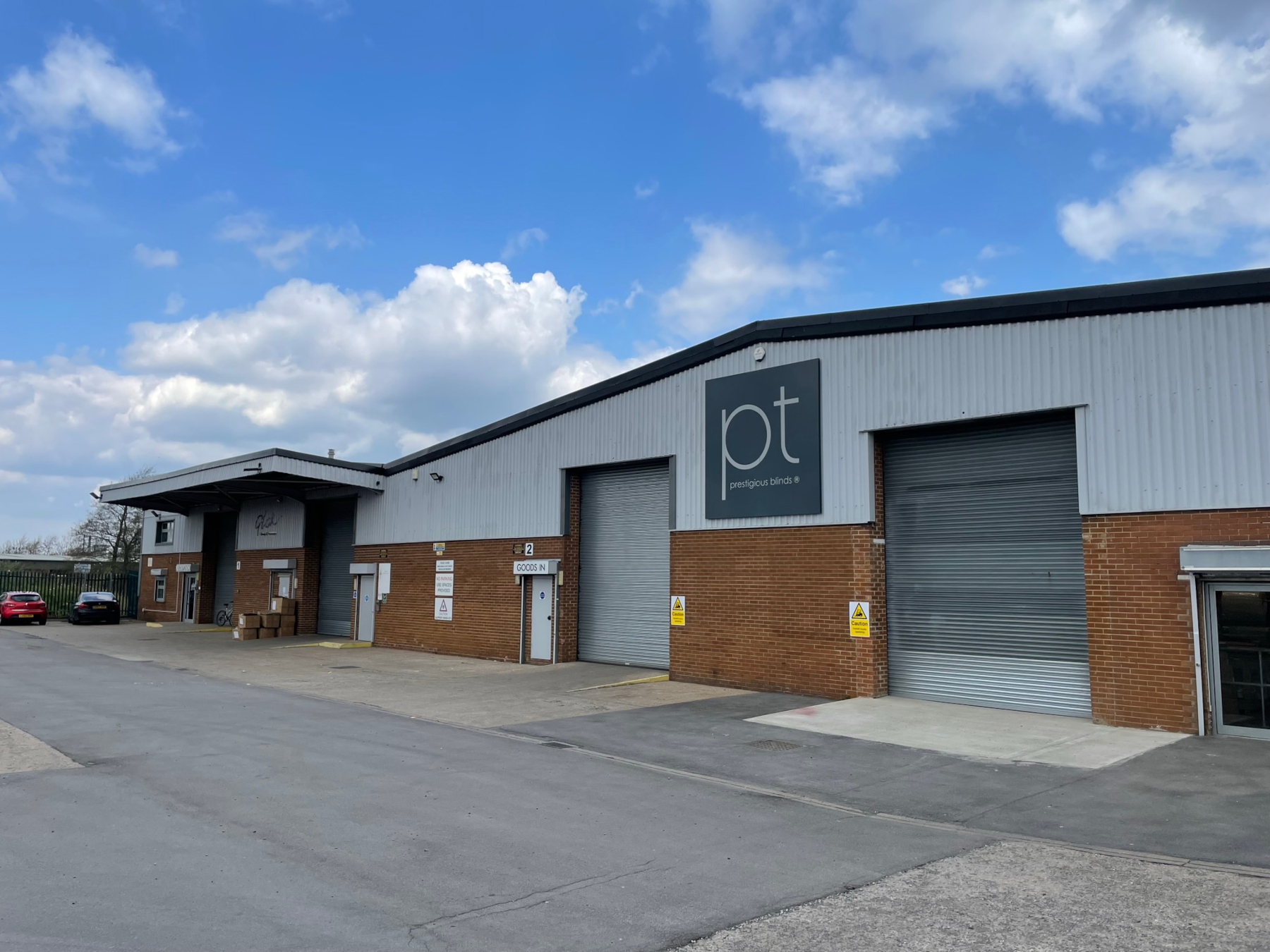 View of front elevation of reclad warehouse building