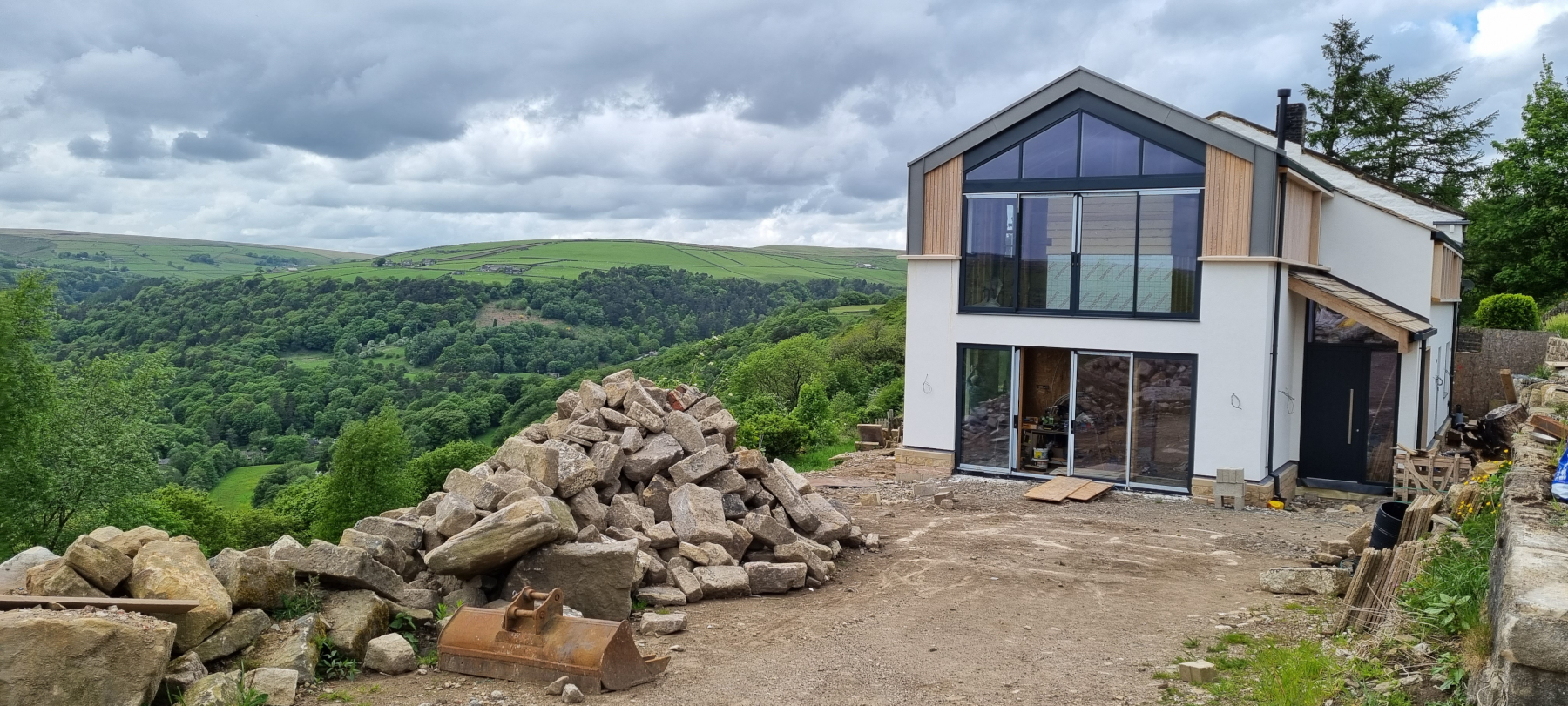 Finished building with views over the valley