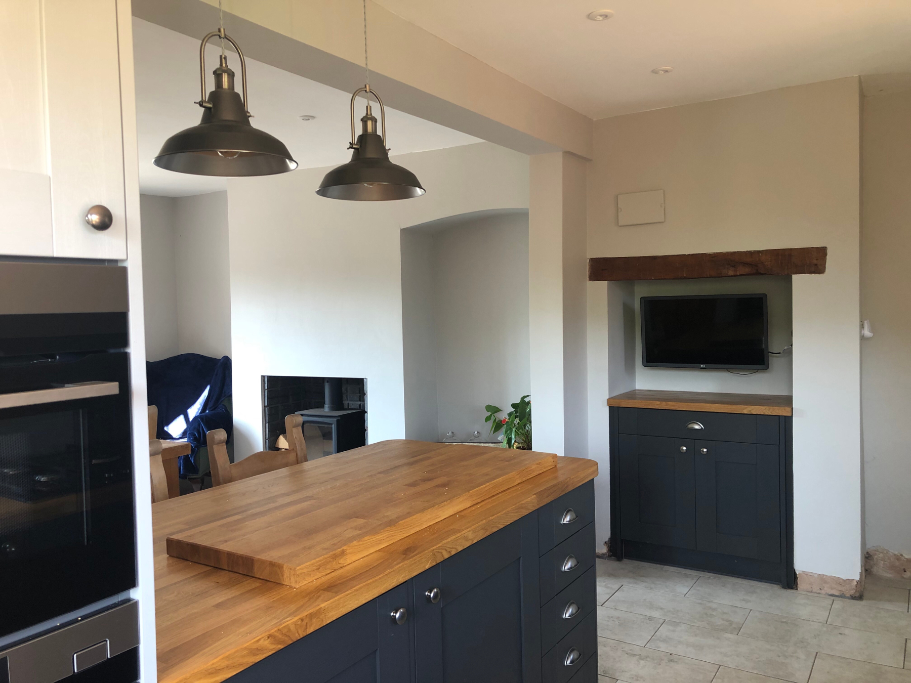 Completed open plan kitchen / dining area following removal of internal wall