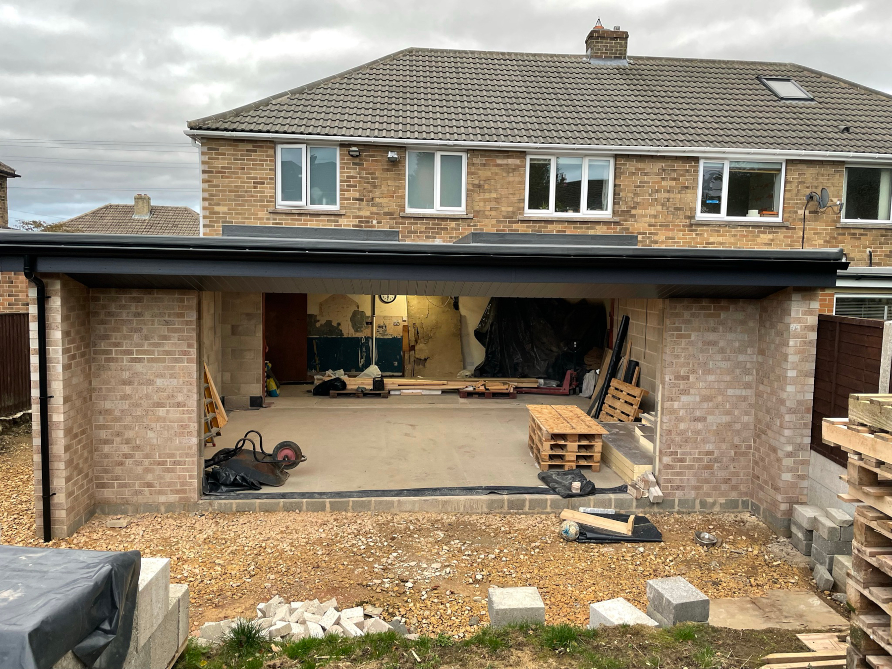 Extension prior to installation of large sliding doors