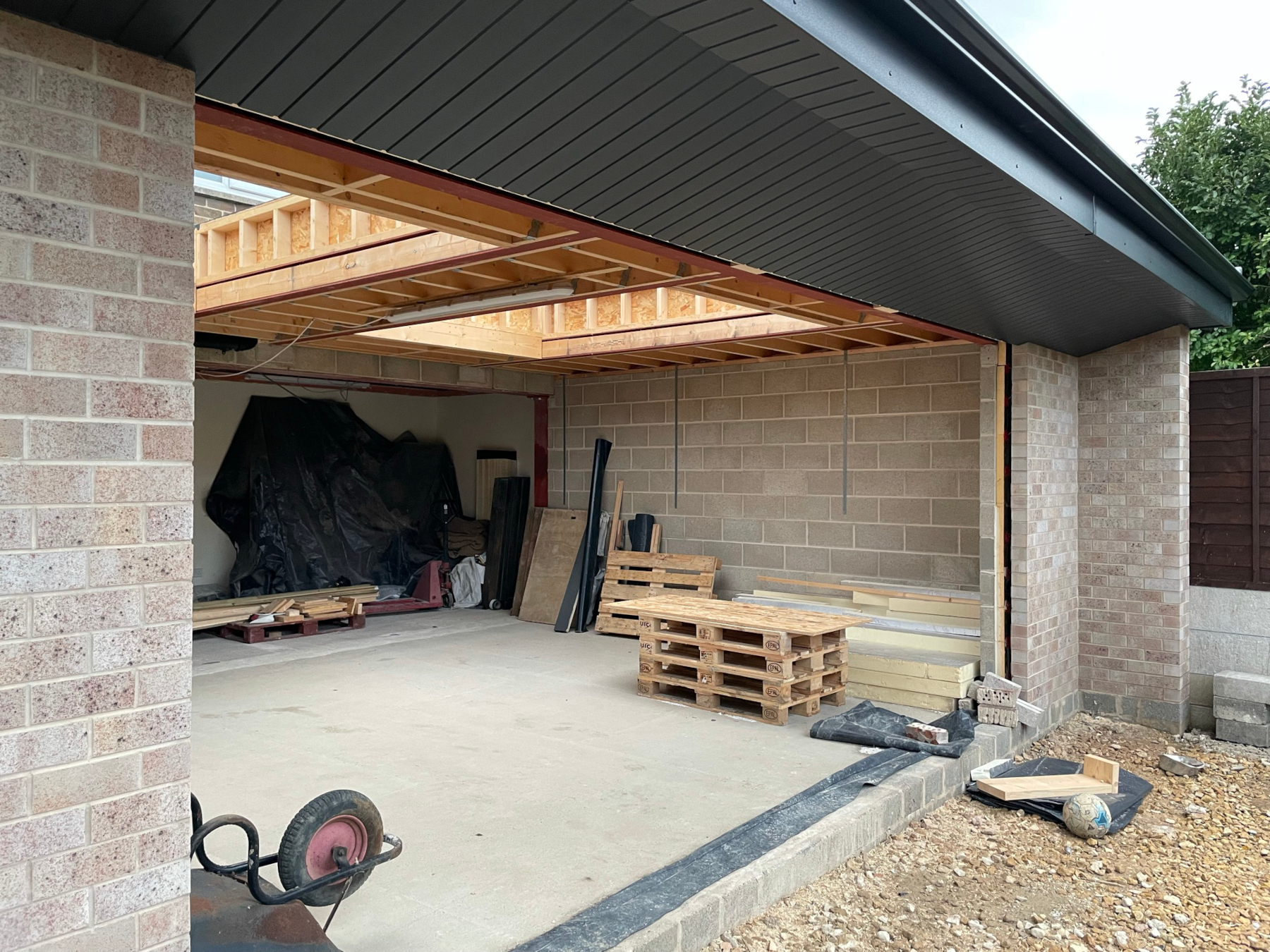 View into extension prior to installation of sliding doors